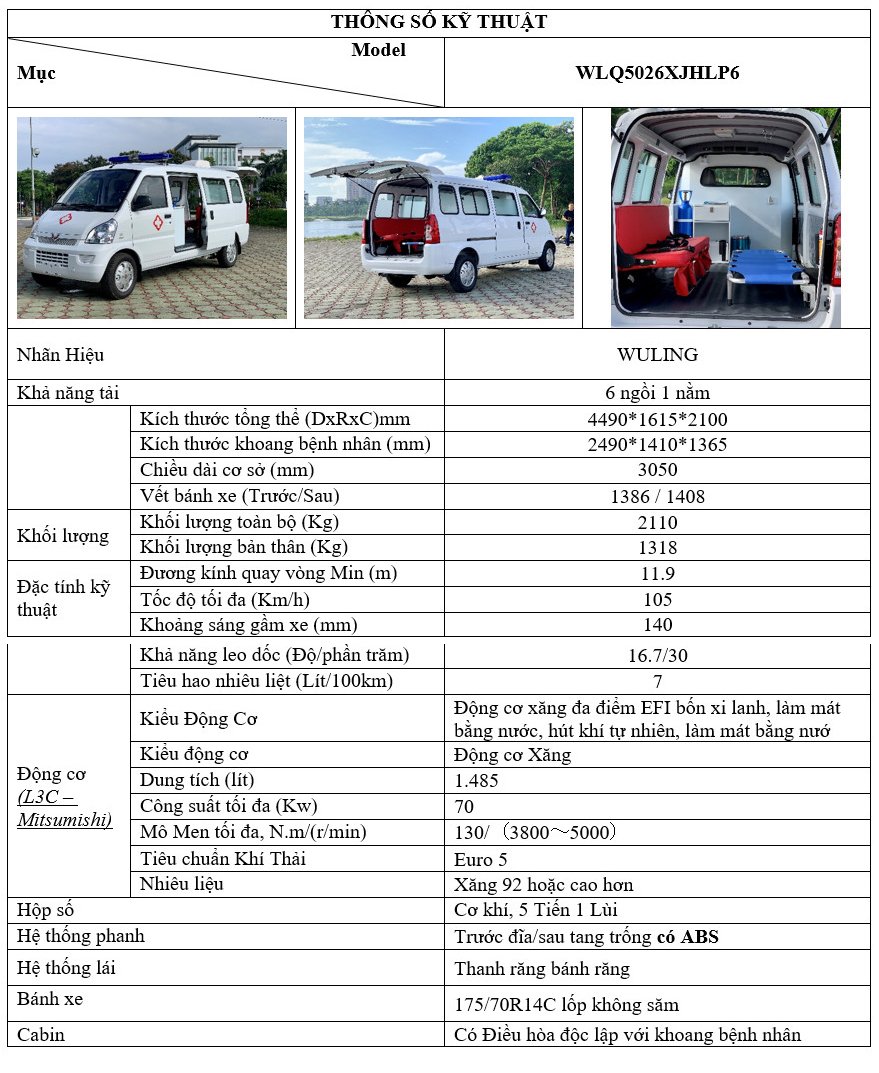 thông số xe cứu thương Wuling